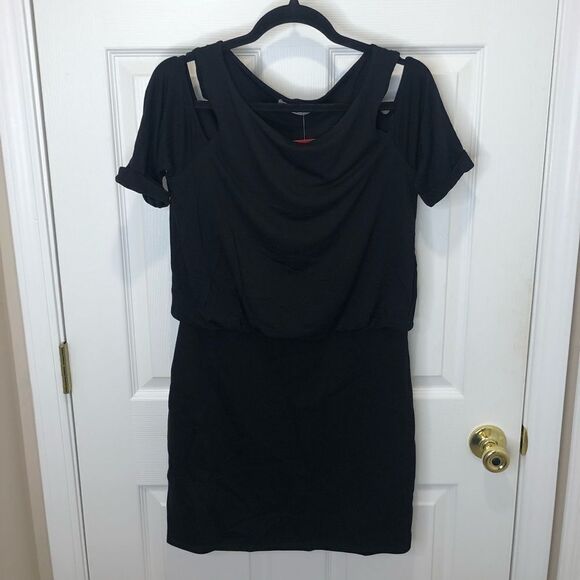 NWT Bailey 44 Evereve black short sleeve cutout shoulder dress, size medium - Picture 2 of 16